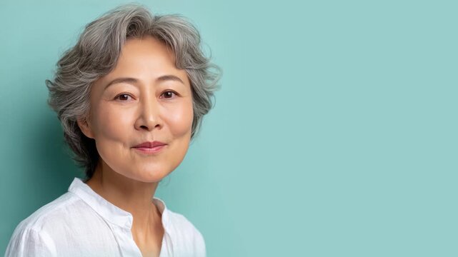 Senior Korean asian woman smiling isolated on plain background for retirement insurance concept