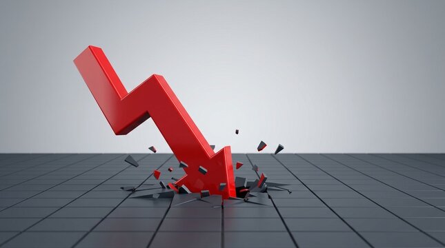 Red arrow breaking through a surface, symbolizing financial crisis