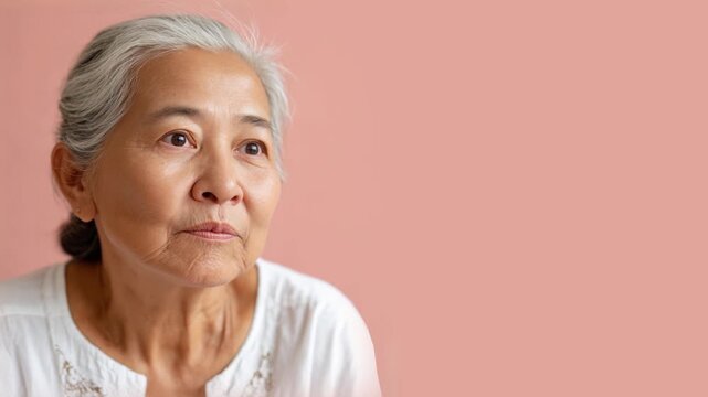 Senior Malay asian woman smiling isolated on plain background for retirement insurance concept
