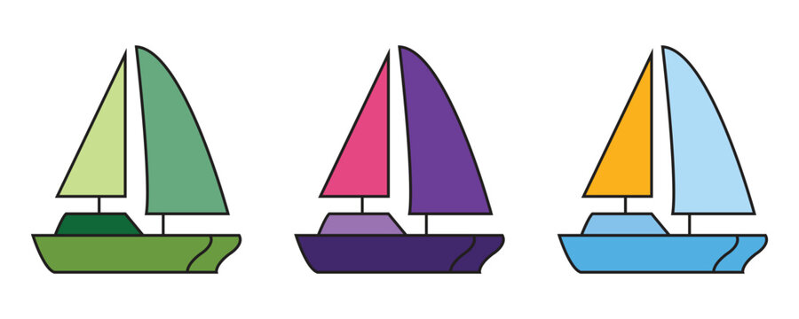 Modern catamaran sailing yacht icon vector set, catamaran icons vector set in trendy flat style illustration isolated on white background.