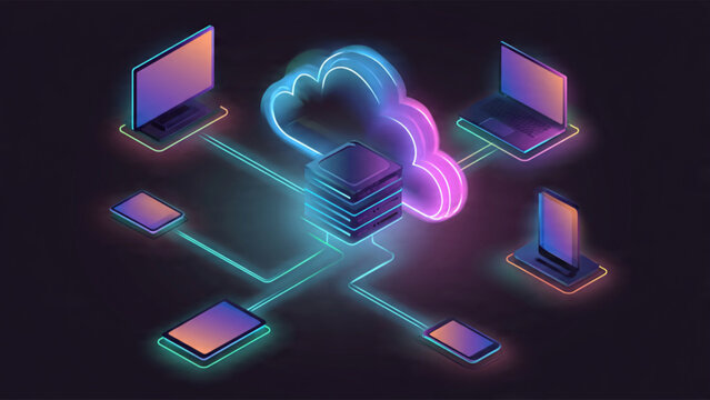 Digital Cloud Computing Network with Multiple Devices.