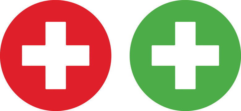 Red and green plus signs on transparent background
