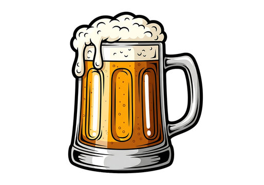 Cartoon Beer Mug Filled with Golden Ale and Frothy Foam isolated on a transparent background