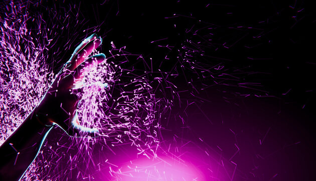 Hand in dynamic abstract light and neon splash