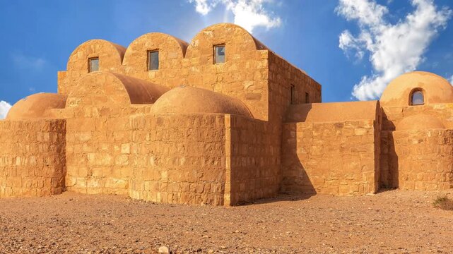 Stunning view of  Quseir  Amra desert castle near Amman, Jordan. World heritage with famous fresco's. Built in 8th century by the Umayyad caliph Walid II. 