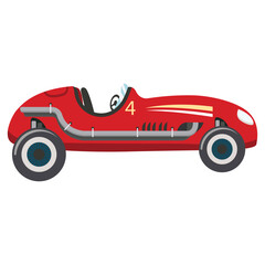 Naklejka premium Red vintage racing car illustration with side exhaust pipes and number four detail