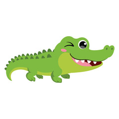 Fototapeta premium Friendly green alligator winking cartoon character with big smile isolated for children storybooks and nursery decor artwork graphic