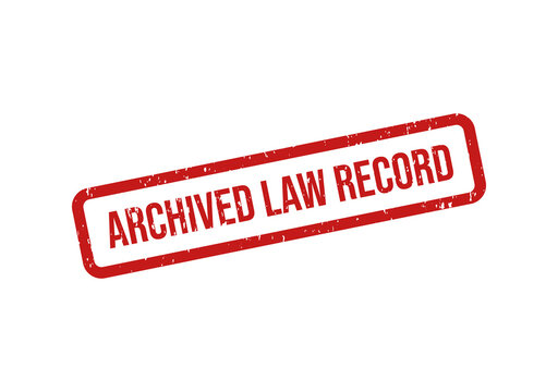 Red archived law record stamp with bold white text