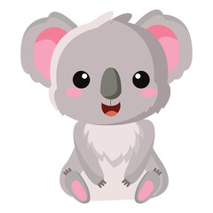 Fototapeta premium Cute grey cartoon koala character sitting. Adorable vector illustration of a friendly Australian animal mascot for children