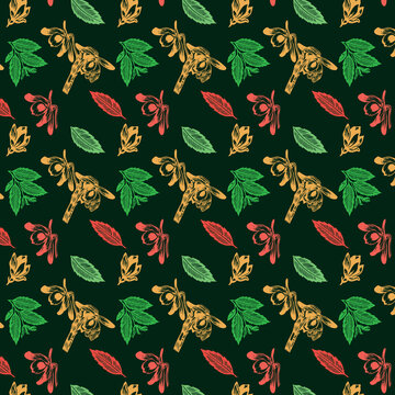 seamless pattern of norantea guianensis olho de boneca, vibrant colorful amazon floral wallpaper, bright tropical brazilian botany repeat background