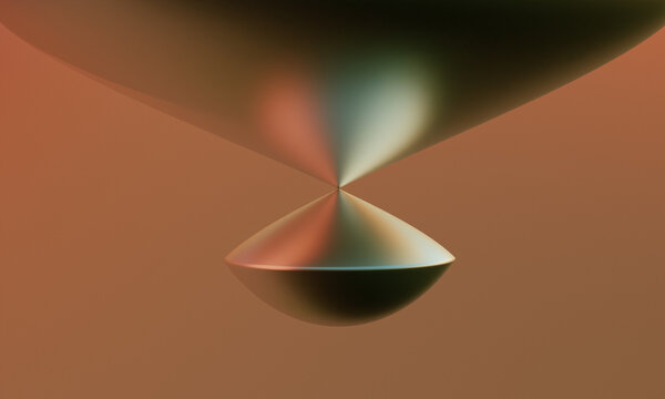 Abstract 3D silver metallic geometric cone shapes with copy space