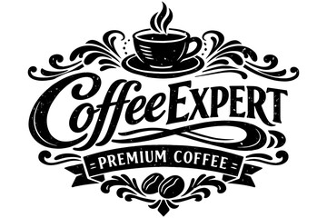 Obraz premium Black Silhouette CoffeeExpert Logo Vintage Café Identity Design
