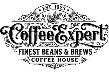 Obraz premium CoffeeExpert Premium Artisan Coffee Logo Vintage Typography Vector Design