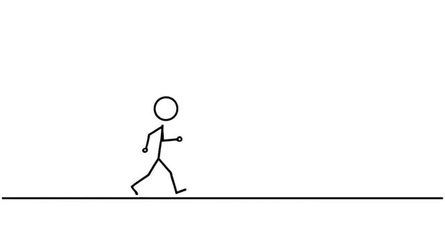 Minimalist Black Line Stick Figure Walking Animation on White Background AI Generated