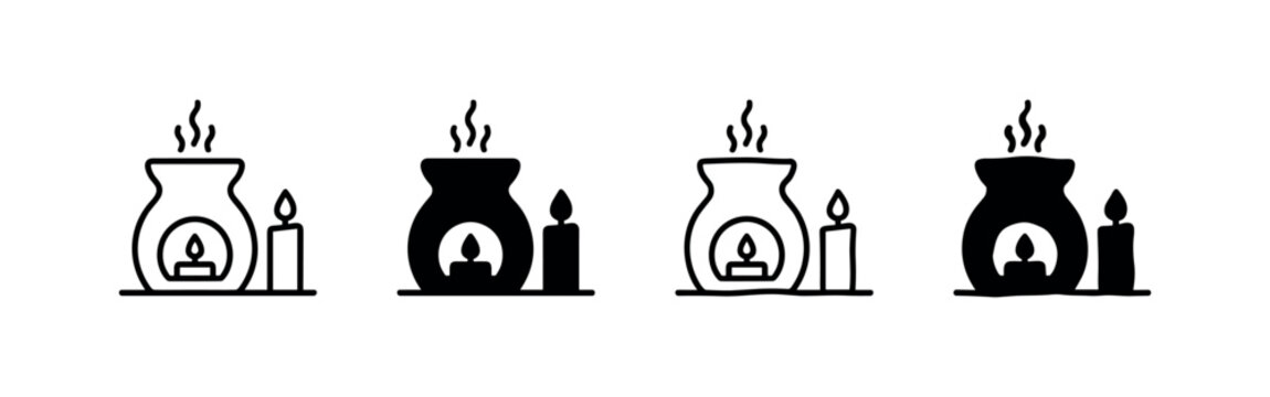 Aroma diffuser and candle icons, spa, relaxation, outlined and filled