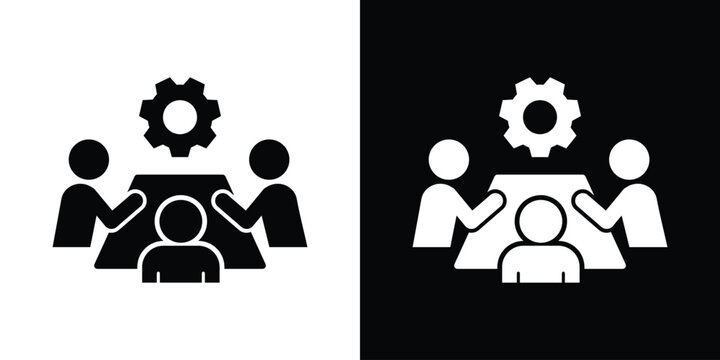 Business workflow and setup vector icon with corporate staff gathered around a boardroom table.