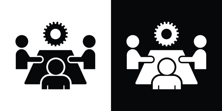 Business workflow and setup vector icon with corporate staff gathered around a boardroom table.
