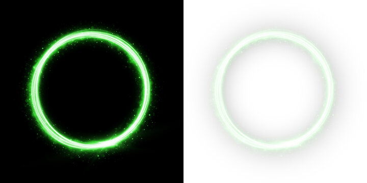 Shiny circular frame with green flare and magical spark.