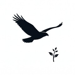 Fototapeta premium Silhouette of a hawk flying over a small plant