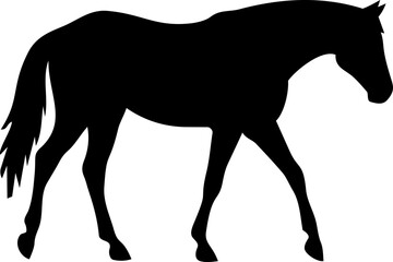 Obraz premium Horse walking with a steady gait is captured as a sharp black silhouette against a neutral background to provide a versatile asset for equestrian themed branding and graphic design projects.