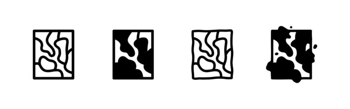Abstract camouflage pattern and topographic map icons for tactical and terrain designs