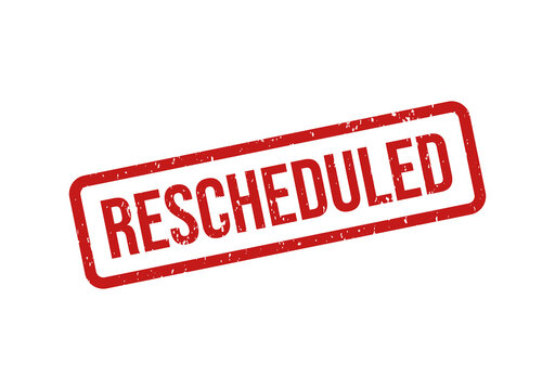 Red rescheduled stamp with bold white text on transparent background