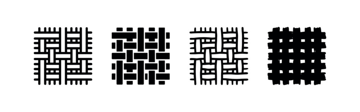 Woven fabric texture pattern icon set. Abstract textile and basketry design vector illustration.
