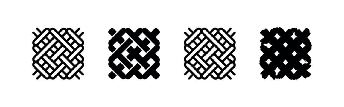 Interwoven or braided pattern texture icon set, abstract graphic design element