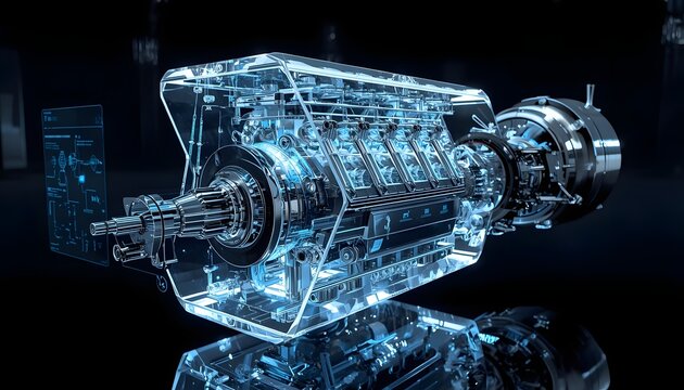 Futuristic transparent engine core powered by quantum mechanics