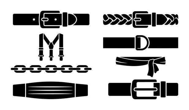 Fashion Accessories Vector Icons Set: Belts, Suspenders, Chains, and Scarves for Style and Apparel Design