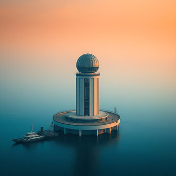 Menara observasi modern di tepi laut