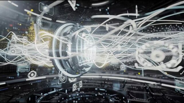 Futuristic Quantum Computing Core with Digital Data Flow