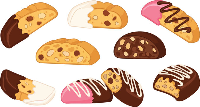 A collection of assorted cookies is displayed on a white surface.