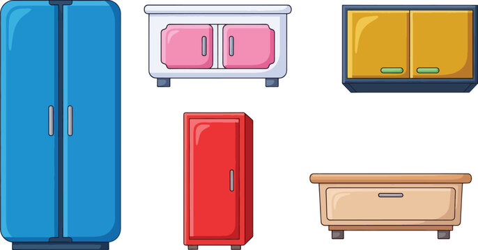 A white background displays a collection of kitchen appliances.