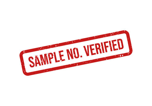 Red sample verified stamp with white text on transparent background