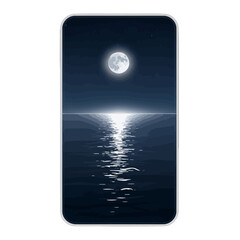A digital illustration of a full moon reflecting over a calm dark ocean surface © Firza
