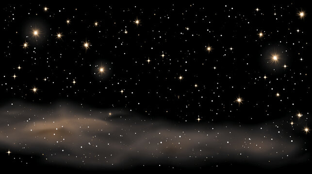 Clear night sky filled with many glowing stars and a faint nebular cloud in outer space