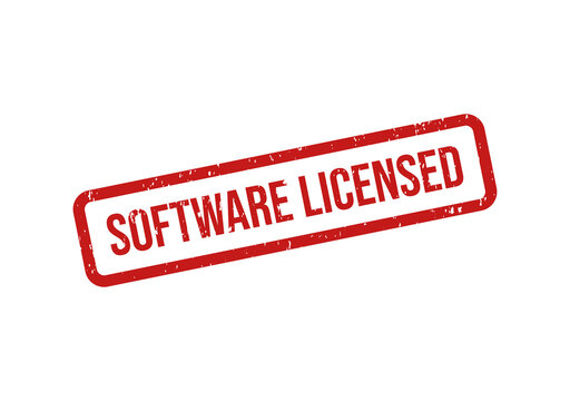 Red software licensed stamp with bold white text