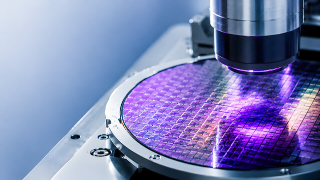Purple Light Semiconductor Wafer Inspection in Laboratory