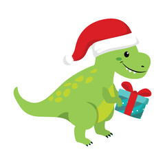 Christmas Dinosaur Holding Gift © Lazy Cat
