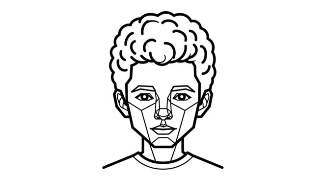 Stylized illustration of a young persons face with geometric facial structure lines.