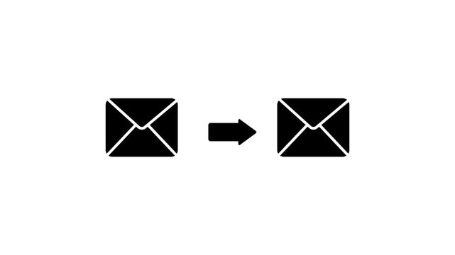Mail envelope icon sketch of a message sending icon with Email message letter symbol. glowing message icon with download symbol isolated on white background. with 4k video.