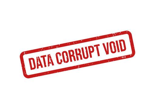 Red stamp with bold data corrupt void warning text