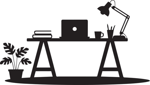 Minimalist desk setup with laptop and adjustable lamp Vector
