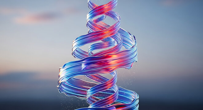 Coiled spring with iridescent sheen a 3d rendering against a blurred background