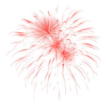 Red Fireworks Bursting in a White Sky, Festive Celebration Explosion