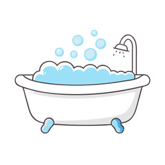 Naklejka premium Relaxing bubble bath with water running and blue foam in white tub illustration