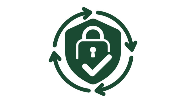Secure data protection shield with lock and checkmark symbol.
