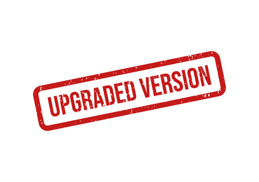 Upgraded version red stamp badge with bold text