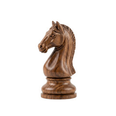 Fototapeta premium Wooden chess knight piece on white
